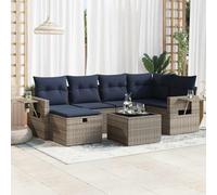 RMIHSJG Ensemble de 7 canapés de jardin avec coussins gris en polyrotin - Rangement résistant aux intempéries et housses amovibles pour terrasse - Ce canapé de jardin en 7 pièces gris est fabriqué en