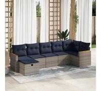 RMIHSJG Ensemble de 7 canapés de jardin avec coussins gris en polyrotin - Rangement résistant aux intempéries et housses amovibles pour terrasse - Ce canapé de jardin en 7 pièces gris est fabriqué en