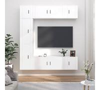 RMIHSJG Ensemble de 7 meubles TV en bois blanc - Meuble TV - Banc - Buffet suspendu - Table basse
