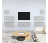 RMIHSJG Ensemble de 7 meubles TV en bois gris béton - Meuble bas suspendu - Table basse - Meuble TV