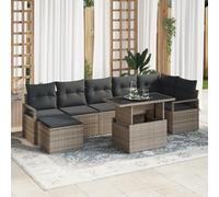 RMIHSJG Ensemble de 8 canapés de jardin, avec coussins, gris, en polyrotin, pour terrasse, balcon, cet ensemble de 8 canapés de jardin en polyrotin gris est résistant aux intempéries