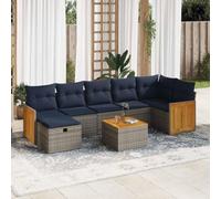 RMIHSJG Ensemble de 8 canapés de jardin avec coussins gris en polyrotin - Rangement résistant aux intempéries et housses amovibles pour terrasse - Ce canapé de jardin 8 pièces gris est fabriqué en