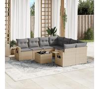 RMIHSJG Ensemble de 9 canapés de jardin avec coussins beige en polyrotin - Rangement résistant aux intempéries et design modulaire pour terrasse - Ce canapé de jardin de 9 pièces beige est fabriqué en