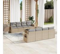 RMIHSJG Ensemble de 9 canapés de jardin avec coussins beige en polyrotin - Rangement résistant aux intempéries et design modulaire pour terrasse - Ce canapé de jardin de 9 pièces beige est fabriqué en