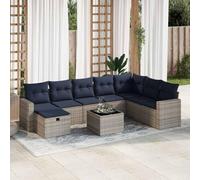 RMIHSJG Ensemble de 9 canapés de jardin avec coussins gris en polyrotin - Rangement résistant aux intempéries et housses amovibles pour terrasse - Ce canapé de jardin en 9 pièces gris est fabriqué en