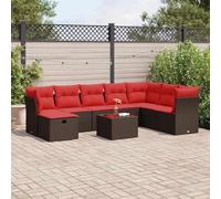 RMIHSJG Ensemble de 9 canapés de jardin avec coussins marron en polyrotin - Rangement résistant aux intempéries et housses amovibles pour terrasse - Ce canapé de jardin de 9 pièces marron est fabriqué