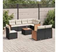 RMIHSJG Ensemble de 9 canapés de jardin avec coussins noirs en polyrotin PE tressé espace de rangement sac imperméable housse amovible design modulaire plateau de table en bois d'acacia