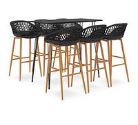 RMIHSJG Ensemble de bar 7 pièces noir au design moderne pour bar, pub ou jardin, avec table et tabourets, plateau de table en MDF, cadre en métal revêtu par pulvérisation, chaises ergonomiques