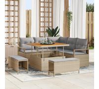 RMIHSJG Ensemble de canapé d'angle de jardin 8 pièces avec coussins Beige Poly rotin Acacia Canapé d'extérieur modulaire avec polyrotin résistant aux UV et solutions de rangement pour terrasse et