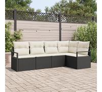 RMIHSJG Ensemble de canapé d'angle d'extérieur 5 pièces avec coussins noirs et crème en poly rotin, canapé de jardin modulaire avec pieds réglables et finition tissée à la main pour terrasse