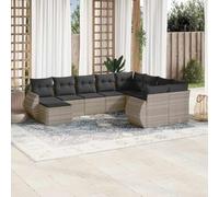 RMIHSJG Ensemble de canapé de jardin 10 pièces - Avec coussin gris clair - En rotin synthétique - Espace de rangement - Sac imperméable - Plateau de table en verre - Housse amovible - Design modulaire
