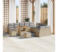 RMIHSJG Ensemble de canapé de jardin 13 pièces, avec coussins, beige et polyrotin acacia, modulaire, quatre places, coussins d'extérieur gris clair, résistants aux intempéries et facile à nettoyer