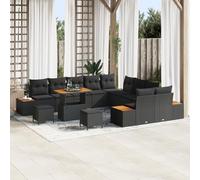 RMIHSJG Ensemble de canapé de jardin 13 pièces avec coussins en polyrotin noir - Meubles d'extérieur en acacia - Ce canapé d'extérieur quatre places est moderne et parfait pour se détendre dans