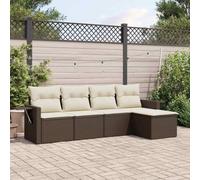 RMIHSJG Ensemble de canapé de jardin 5 pièces avec coussins marron en polyrotin - Design modulaire et housses amovibles pour terrasse et cour - Meubles confortables en rotin synthétique avec pliage