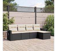 RMIHSJG Ensemble de canapé de jardin 5 pièces avec coussins noirs en polyrotin PE tressé, design modulaire avec espace de rangement et sac imperméable, étagères pliables, housses amovibles