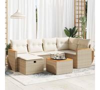 RMIHSJG Ensemble de canapé de jardin 7 pièces avec coussins beige en polyrotin - Design modulaire et espace de rangement imperméable - Groupe de canapés en rotin synthétique pour terrasse avec housses