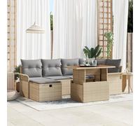 RMIHSJG Ensemble de canapé de jardin 7 pièces avec coussins gris et beige en polyrotin résistant aux intempéries, avec siège d'angle, canapés, repose-pieds et table, offre un espace de rangement et de