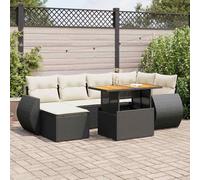 RMIHSJG Ensemble de canapé de jardin 7 pièces avec coussins noirs en polyrotin - Meubles d'extérieur avec table réglable et espace de rangement - Housse imperméable - Ensemble modulaire en rotin