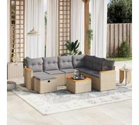 RMIHSJG Ensemble de canapé de jardin 8 pièces avec coussins beige en polyrotin - Design modulaire avec cadre en acier stable et plateau en bois d'acacia - Meubles en rotin synthétique résistant aux