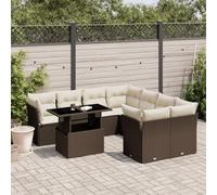 RMIHSJG Ensemble de canapé de jardin 9 pièces avec coussin marron en polyrotin - Design modulaire avec plateau de table réglable - En rotin synthétique - Meubles d'extérieur pour terrasse - Housse