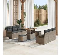 RMIHSJG Ensemble de canapé de jardin, 9 pièces, avec coussins, gris, polyrotin acacia, pour balcon et terrasse, modulaire, avec housse en polyester résistant aux intempéries et table rectangulaire