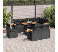 RMIHSJG Ensemble de canapé de jardin 9 pièces avec coussins noirs en polyrotin - Design modulaire avec espace de rangement et sac étanche - Étagère pliable avec ressort à gaz - Housses amovibles