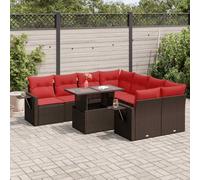 RMIHSJG Ensemble de canapé de jardin de 9 pièces avec coussins marron en polyrotin d'acacia, meubles en rotin synthétique résistant aux intempéries, avec espace de rangement et table pliante, design