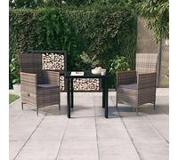 RMIHSJG Ensemble de jardin 3 pièces avec coussins gris, table à manger et chaises d'extérieur en rotin synthétique et acier, 4 coussins d'assise avec housses lavables, dossiers réglables