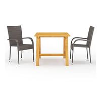 RMIHSJG Ensemble de jardin 3 pièces marron en bois d'acacia et rotin PE, table à manger avec finition à l'huile et chaises empilables résistantes aux intempéries pour terrasse, meubles d'extérieur