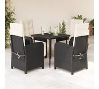 RMIHSJG Ensemble de meubles de jardin 5 pièces avec coussins en polyrotin noir, fauteuils lounge réglables et table avec plateau en verre pour terrasse, meubles d'extérieur en rotin PE durable