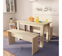 RMIHSJG Ensemble de salle à manger 3 pièces avec table et 2 bancs en bois de chêne, stable et durable avec bords en PVC, montage et entretien faciles, design moderne pour salle à manger