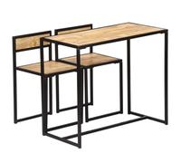RMIHSJG Ensemble de salle à manger 3 pièces en bois massif de manguier vintage avec 1 table et 2 chaises en bois de manguier robuste et cadre en fer revêtu par pulvérisation pour plus de durabilité et