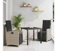 RMIHSJG Ensemble de salle à manger de jardin, 3 pièces, avec coussins, en polyrotin, plateau en verre et dossiers réglables, pour terrasse et balcon, meubles d'extérieur résistants aux intempéries