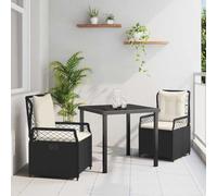 RMIHSJG Ensemble de table de jardin moderne 3 pièces en polyrotin noir avec plateau en verre et dossiers réglables pour terrasse et balcon, meubles d'extérieur résistants aux intempéries avec confort