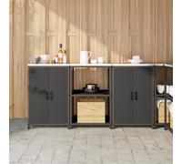 RMIHSJG Ensemble d'étagères de cuisine industrielles avec 1 étagère et 2 armoires en noir, 180 x 50 x 92 cm, solution de rangement avec construction en acier revêtu par pulvérisation, charnières de