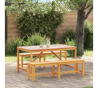 RMIHSJG Ensemble table et chaises de jardin en bois massif d'acacia marron - 3 pièces - Pour terrasse et extérieur - Résistant aux intempéries et durable - Avec finition à l'huile