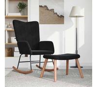 RMIHSJG Fauteuil à bascule avec tabouret en velours noir, 1 chaise et 1 tabouret, fauteuil de relaxation confortable avec cadre en acier et patins à bascule en bois, pour salon, fauteuil durable avec