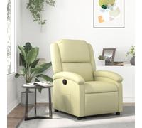 RMIHSJG Fauteuil de relaxation en cuir véritable crème avec fonction de couchage manuel jusqu'à 135 °C - Fauteuil de repos confortable avec assise rembourrée et accoudoirs - Cadre en bois massif et