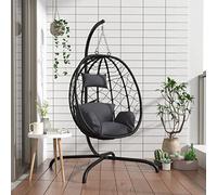 RMIHSJG Fauteuil suspendu avec coussin anthracite en polyrotin et acier, résistant aux intempéries, avec coussin amovible, pour jardin et salon, structure robuste