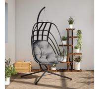 RMIHSJG Fauteuil suspendu avec support en acier anthracite en forme d'œuf avec assise rembourrée épaisse et coussin amovible, structure en acier robuste pour l'intérieur et l'extérieur