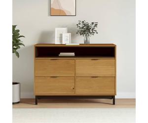 RMIHSJG FLAM - Commode à tiroirs 110 x 40 x 80 cm en pin massif avec 4 tiroirs et 1 compartiment ouvert pour espace de rangement, plateau supérieur stable, design rustique, bois durable