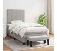 RMIHSJG Lit à sommier tapissier avec matelas 90 x 190 cm - Gris clair - Tête de lit réglable en hauteur - Ressorts ensachés - Soutien mi-dur - Coussin doux pour la peau