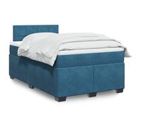 RMIHSJG Lit à sommier tapissier, avec matelas à ressorts ensachés et housse en velours, bleu foncé, 120 x 190 cm, avec surmatelas respirant et lattes stables pour un confort de sommeil optimal
