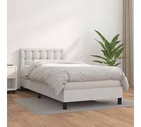 RMIHSJG Lit à sommier tapissier avec matelas - Blanc - 100 x 200 cm - En cuir synthétique - Tête de lit réglable en hauteur - Ressorts ensachés - Matelas - Soutien mi-dur - Matériau durable