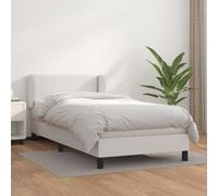 RMIHSJG Lit à sommier tapissier avec matelas - Blanc - 100 x 200 cm - En cuir synthétique - Tête de lit réglable en hauteur - Ressorts ensachés - Matelas - Soutien mi-dur - Matériau durable