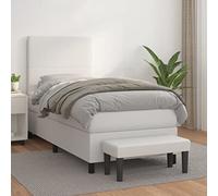 RMIHSJG Lit à sommier tapissier avec matelas - Blanc - 80 x 200 cm - En cuir synthétique - Tête de lit réglable en hauteur - Ressorts ensachés - Soutien mi-dur - Doux pour la peau - Durable