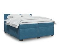 RMIHSJG Lit à sommier tapissier avec matelas, bleu, 200 x 200 cm, en velours, éclairage LED, ressorts ensachés, port USB pour un sommeil réparateur et un confort individuel, avec coussin respirant