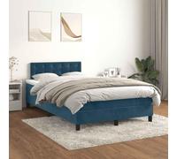 RMIHSJG Lit à sommier tapissier avec matelas bleu foncé 120 x 200 cm - Tête de lit en velours réglable en hauteur - Ressorts ensachés - Surmatelas doux pour la peau - Soutien mi-dur pour les loisirs