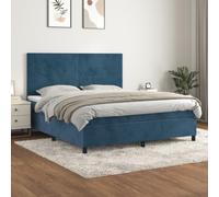 RMIHSJG Lit à sommier tapissier avec matelas bleu foncé 160 x 200 cm - Tête de lit en velours réglable en hauteur - Ressorts ensachés - Surmatelas doux pour la peau - Soutien mi-dur pour les loisirs