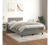 RMIHSJG Lit à sommier tapissier avec matelas gris clair 120 x 200 cm - Tête de lit en velours réglable en hauteur - Ressorts ensachés - Surmatelas doux pour la peau - Soutien mi-dur pour un sommeil